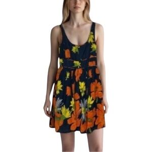 Aryeh Women’s Black & Orange 100% Floral Mini Dress L